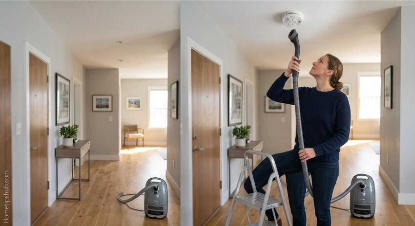 Cleaning a smoke detector using a vacuum for proper maintenance