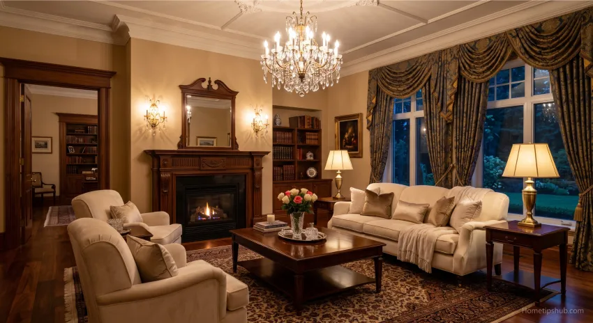 Layered lighting transforms a beautiful room into a warm, luxurious gathering space.