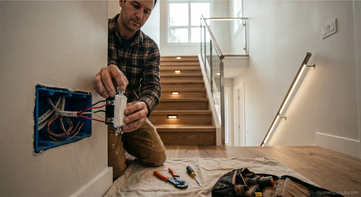3 way switch wiring diagram installation in a residential hallway