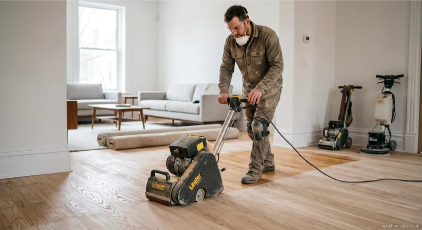 Professional hardwood floor refinishing process