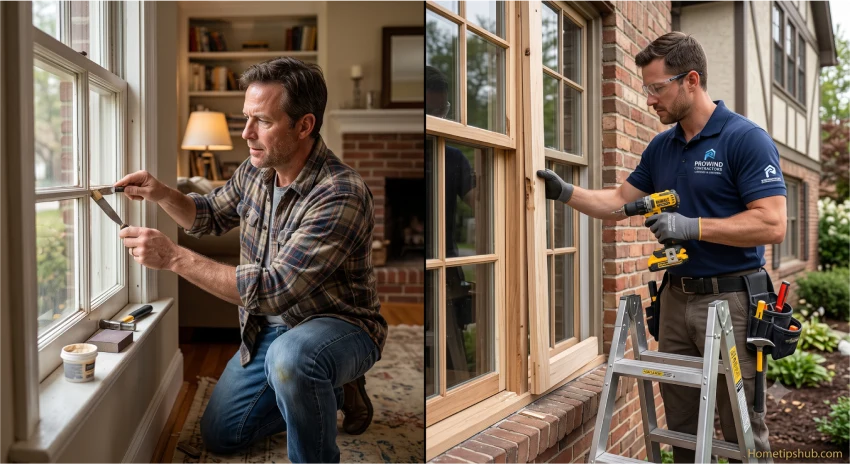 DIY window frame repair compared with professional window frame repair service