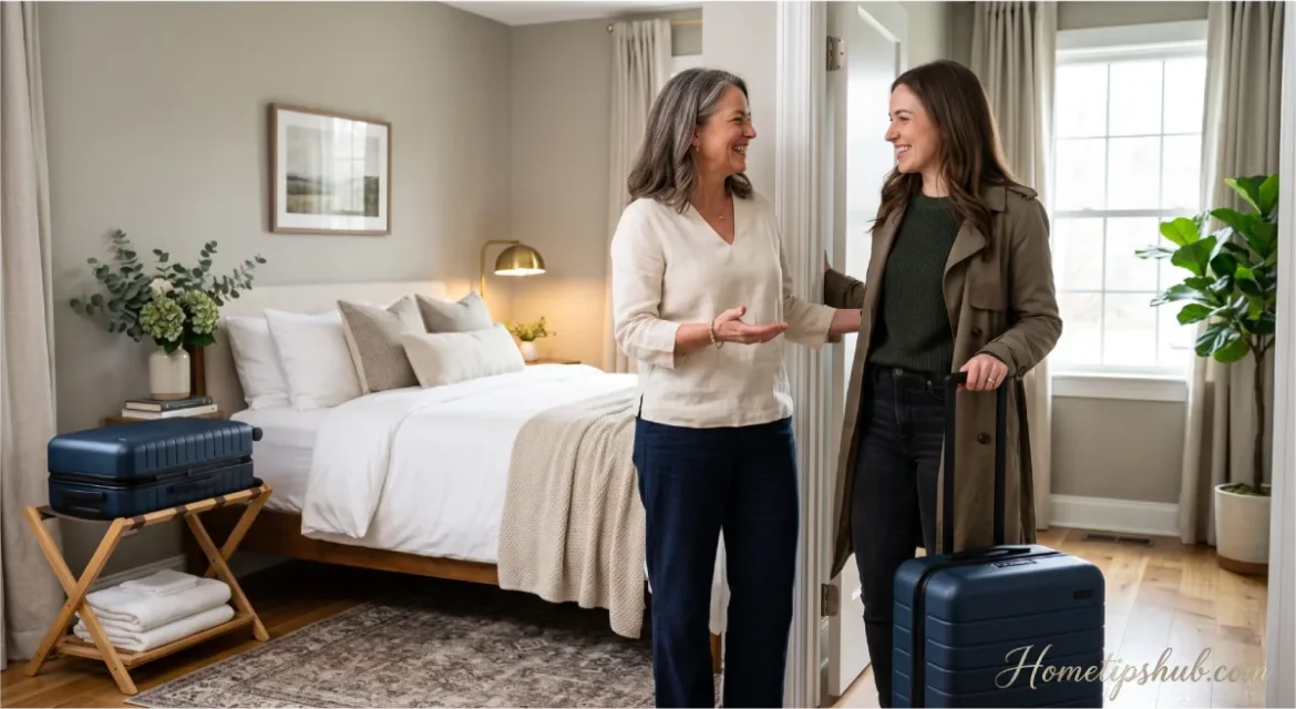 Guest room essentials featuring a welcoming guest bedroom with comfortable bedding and thoughtful hospitality.