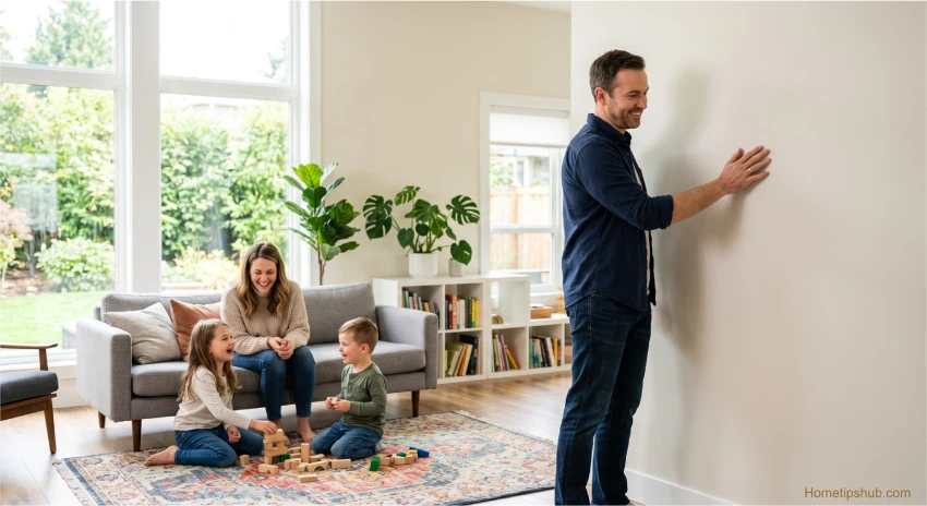 Family benefiting from mold resistant paint in a healthy indoor environment