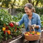 Pepper Plant Care guide showing healthy pepper plants producing abundant colorful peppers
