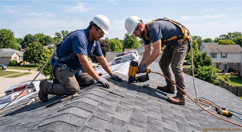 Professional roof shingle replacement installation process