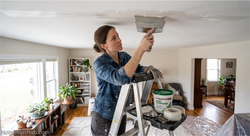 DIY ceiling crack repair using mesh tape and joint compound