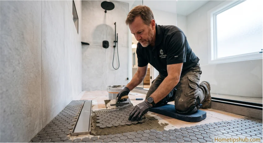 Slip-resistant shower floor tile ideas using porcelain mosaic tiles for safety.