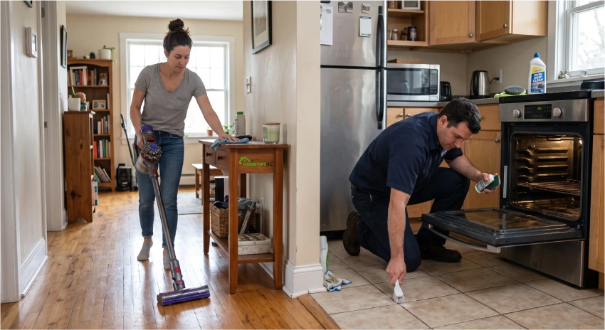Standard house cleaning compared with deep cleaning tasks inside a residential home