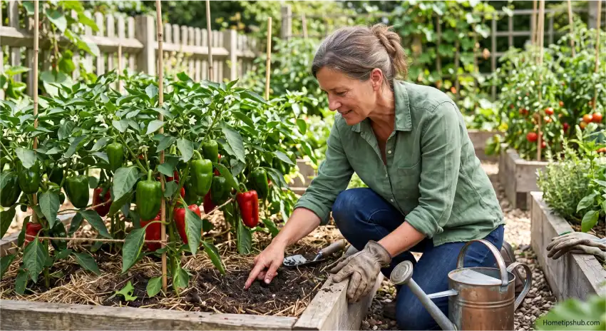 Proper pepper plant watering using the finger soil moisture test