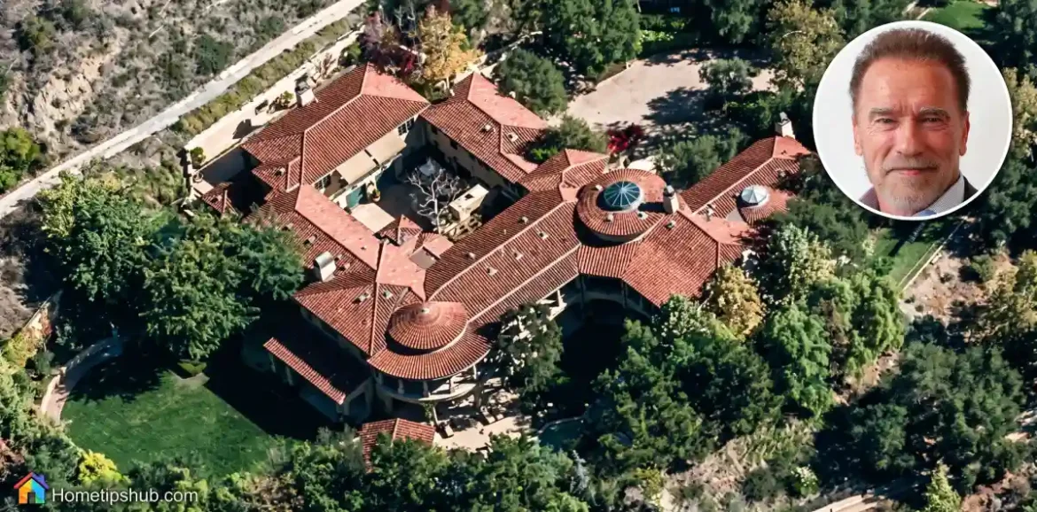 Arnold Schwarzenegger House featuring a luxury estate exterior with elegant architecture, landscaped grounds, and premium design.