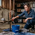 Homeowner responding to a burst pipe and preparing for burst pipe repair
