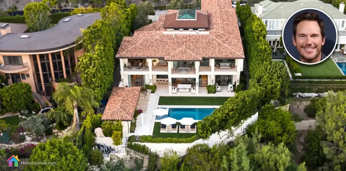 Chris Pratt House featuring a stunning luxury home exterior with modern architecture and elegant estate landscaping