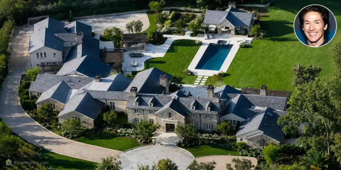 Luxury exterior view of the Joel Osteen home showcasing sophisticated architectural details, manicured gardens, and an impressive modern estate.