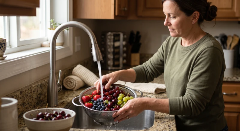 Gently washing berries and grapes with a DIY fruit wash
