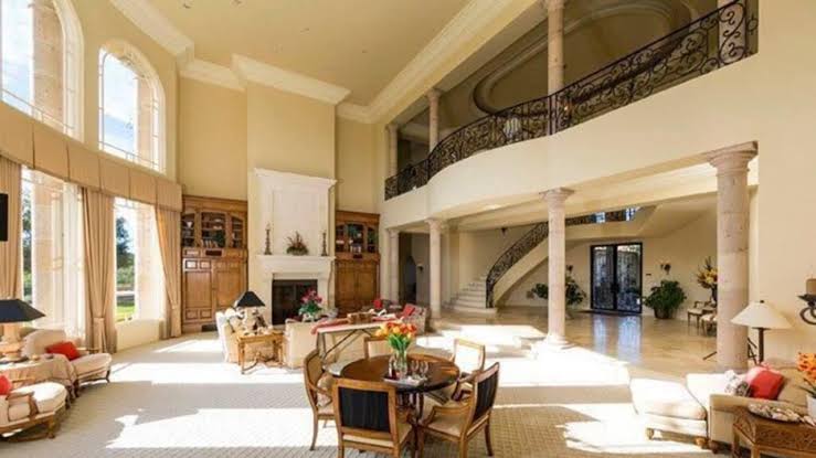 Interior of Britney Spears house featuring Mediterranean villa living room and luxury home design