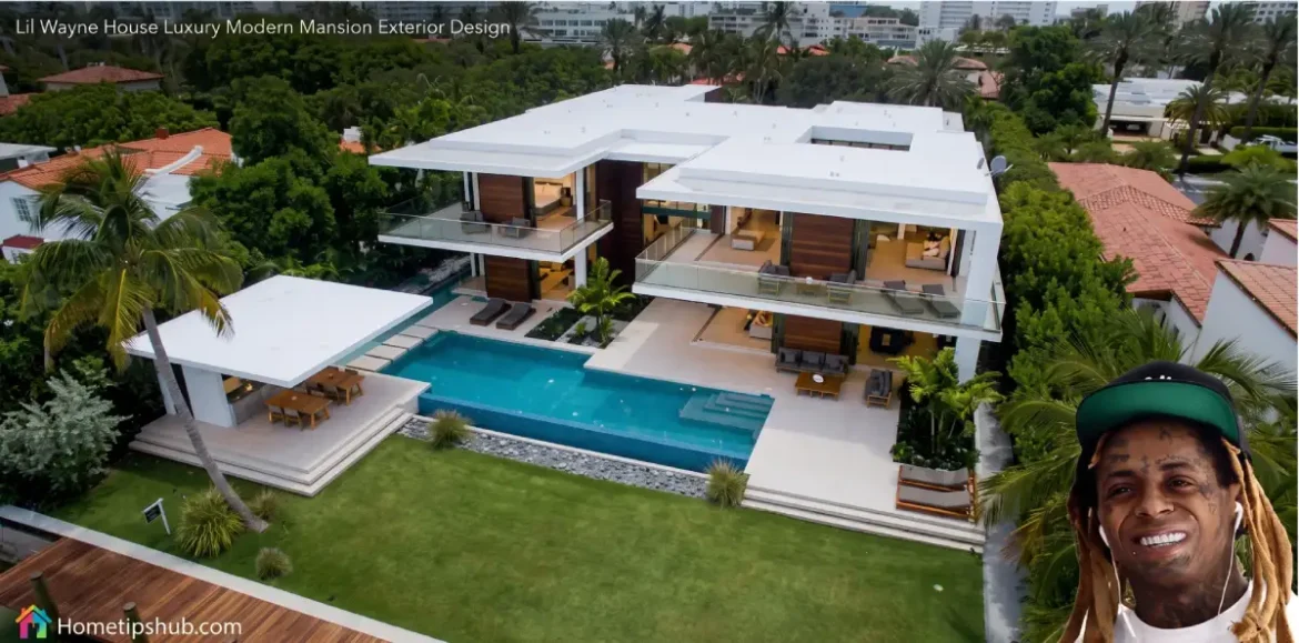 Luxury exterior view of the Lil Wayne House showcasing modern architecture, elegant landscaping, and premium mansion design.