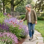 Rabbit resistant plants growing in a colorful backyard garden