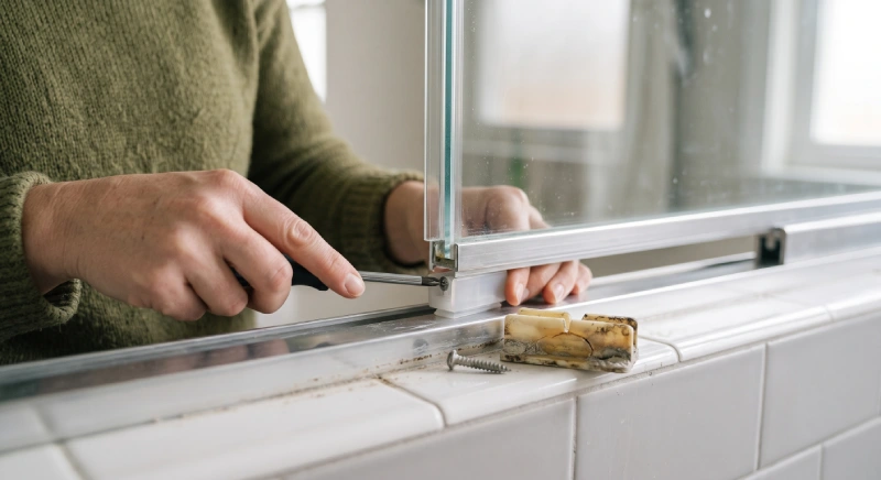 Shower door bottom guide replacement on a sliding glass shower door