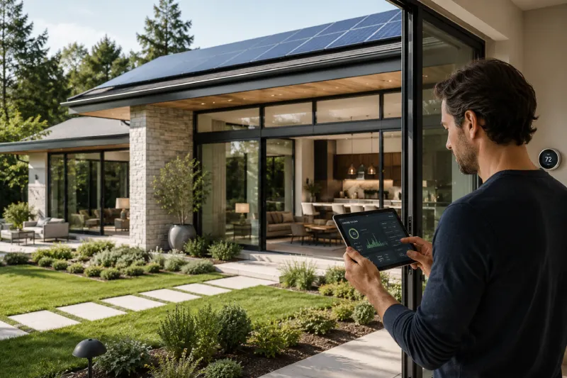 Energy-efficient luxury home featuring sustainable architecture and smart home technology.