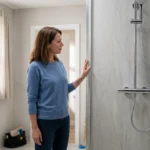 Waterproof wall panels installed in a modern residential bathroom