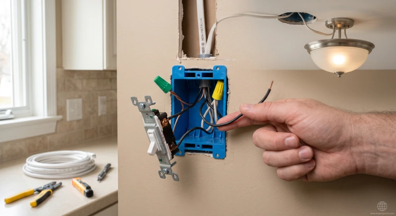 Single-pole light switch wiring and circuit connection explained