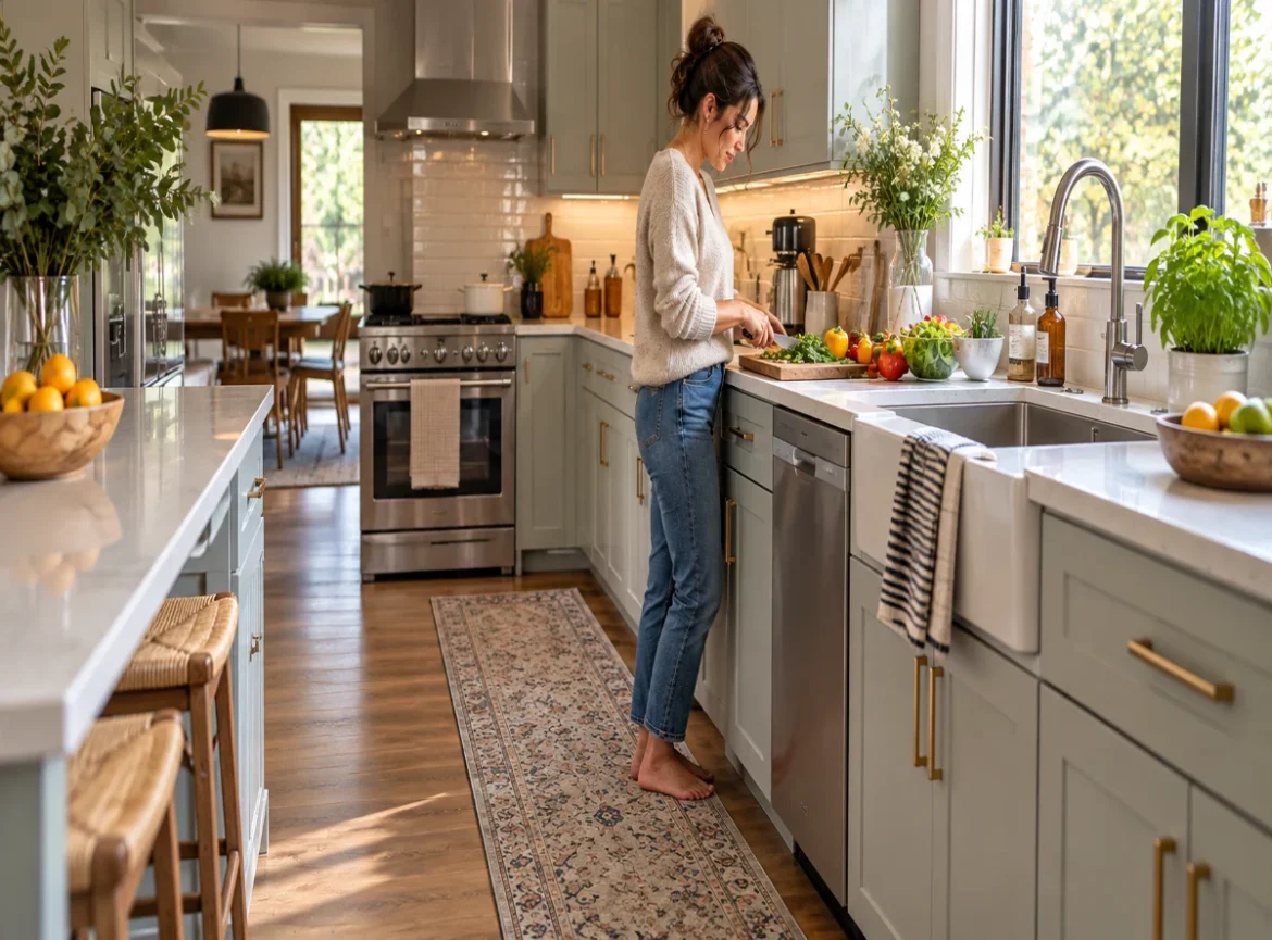 Kitchen Rug Ideas: 21 Brilliant & Easy Looks for a Beautiful Kitchen Kitchen rug ideas with a low-pile runner in a practical kitchen work zone