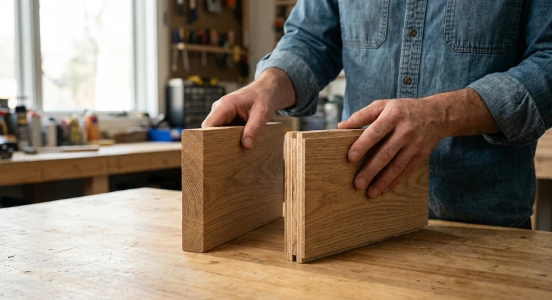 Solid and engineered hardwood flooring samples showing construction differences